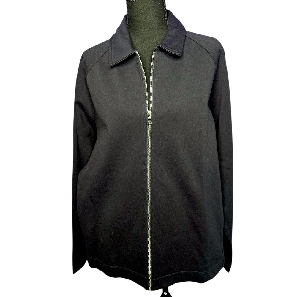H&M Womens Navy Full Blue Zip Collared Jacket L Minimalist Structured Office NWT